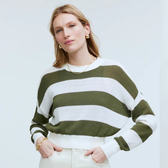 Madewell Sweaters - Madewell Loose-knit Crewneck Sweater Bright Ivory Striped Size Large
